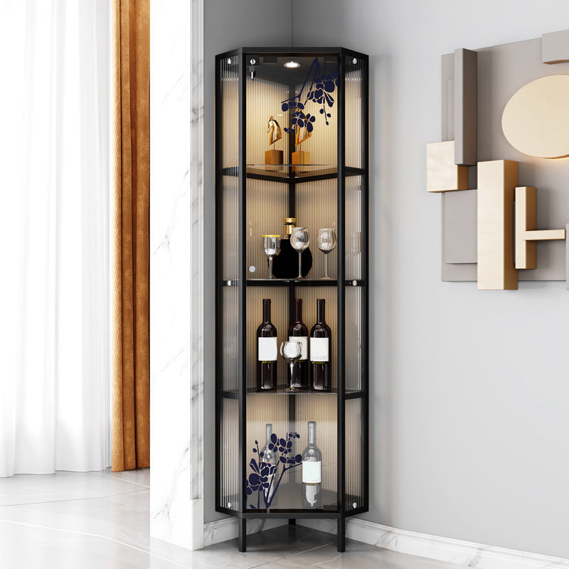 Contemporary Glass Doors Curio Cabinet Metal Storage Cabinet with Lighting