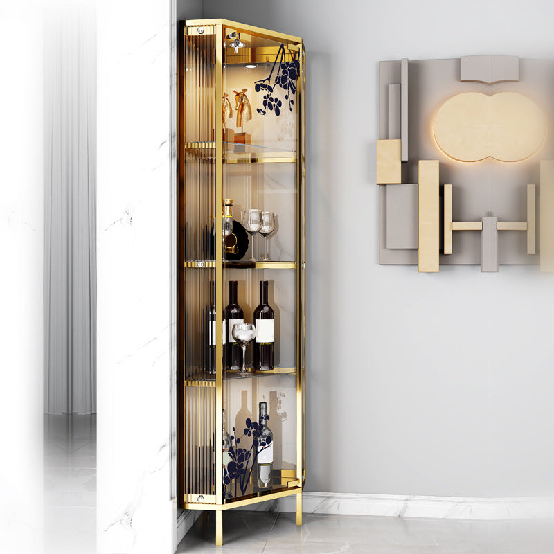 Contemporary Glass Doors Curio Cabinet Metal Storage Cabinet with Lighting