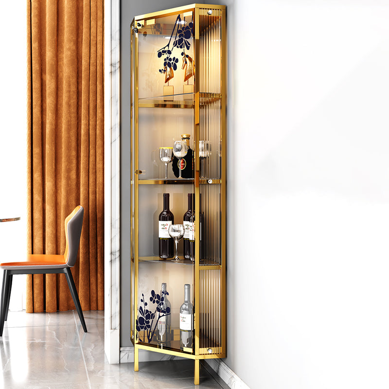 Contemporary Glass Doors Curio Cabinet Metal Storage Cabinet with Lighting