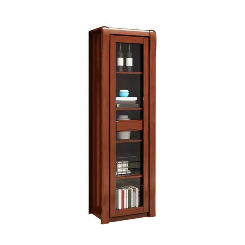 Traditional Glass Doors Display Stand Rubberwood Hutch Cabinet for Living Room