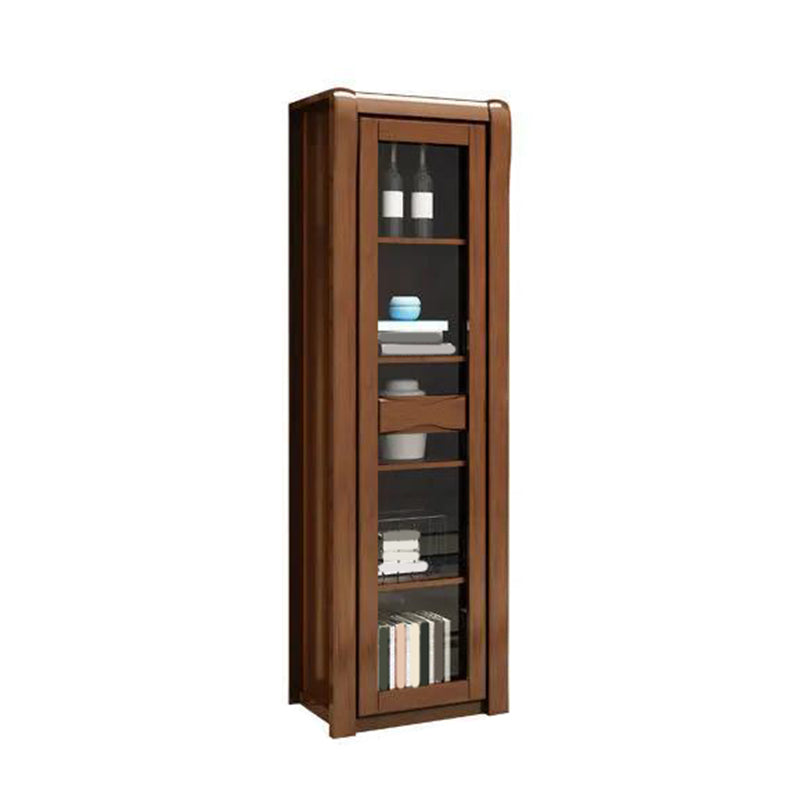 Traditional Glass Doors Display Stand Rubberwood Hutch Cabinet for Living Room