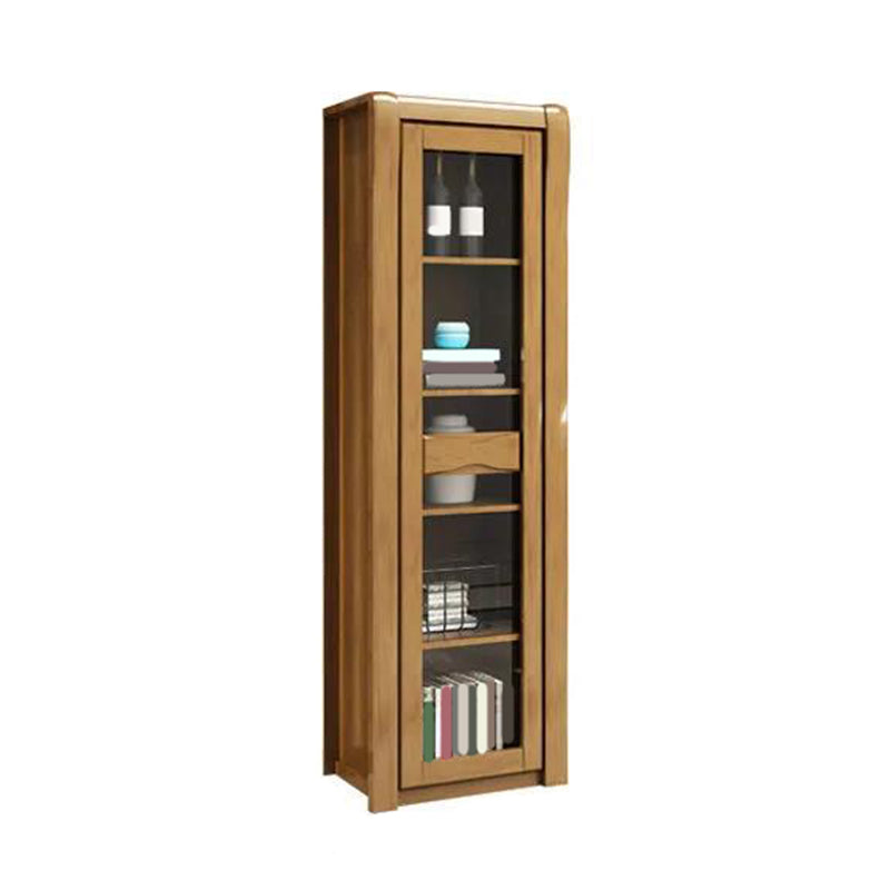 Traditional Glass Doors Display Stand Rubberwood Hutch Cabinet for Living Room