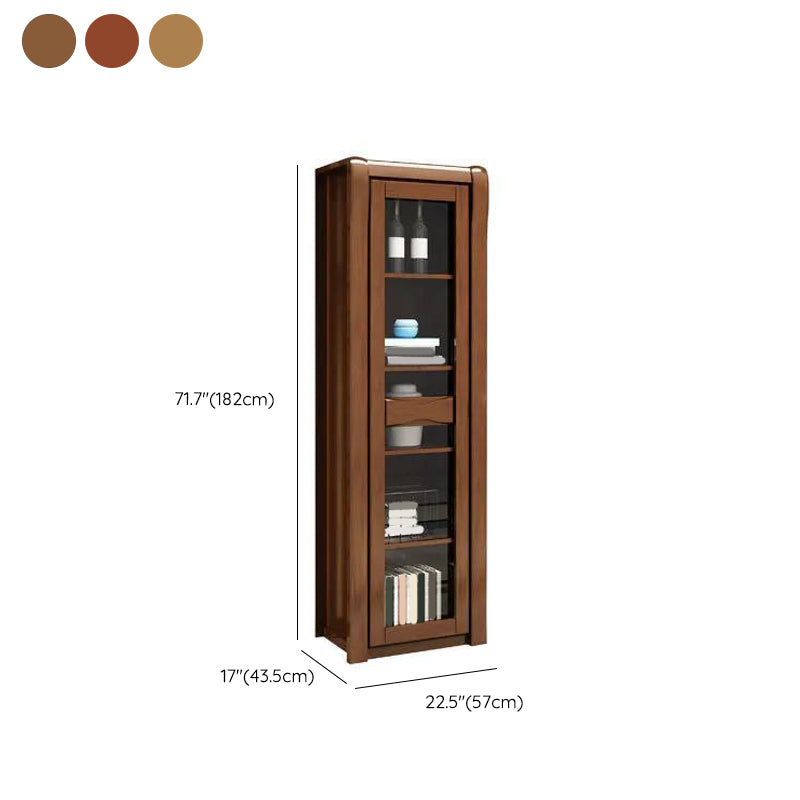 Traditional Glass Doors Display Stand Rubberwood Hutch Cabinet for Living Room