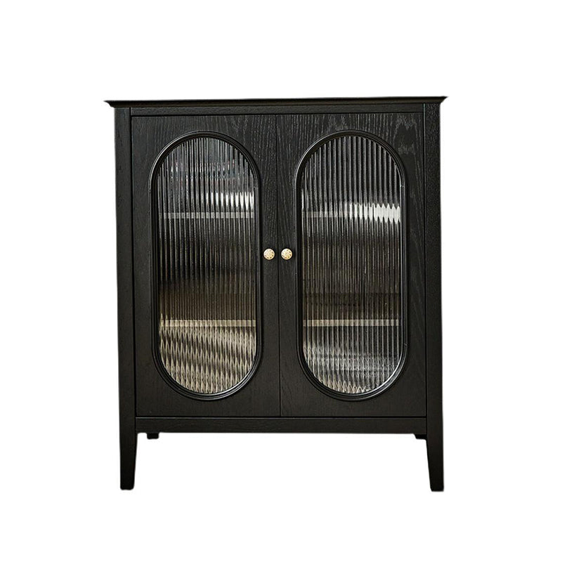 Contemporary Glass Doors Display Stand Oak Storage Cabinet for Living Room