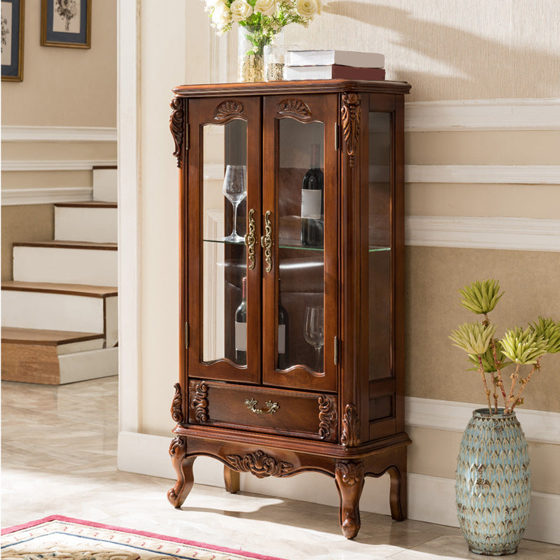 Traditional Curio Cabinet Wood Glass Doors Hutch Buffet for Dining Room