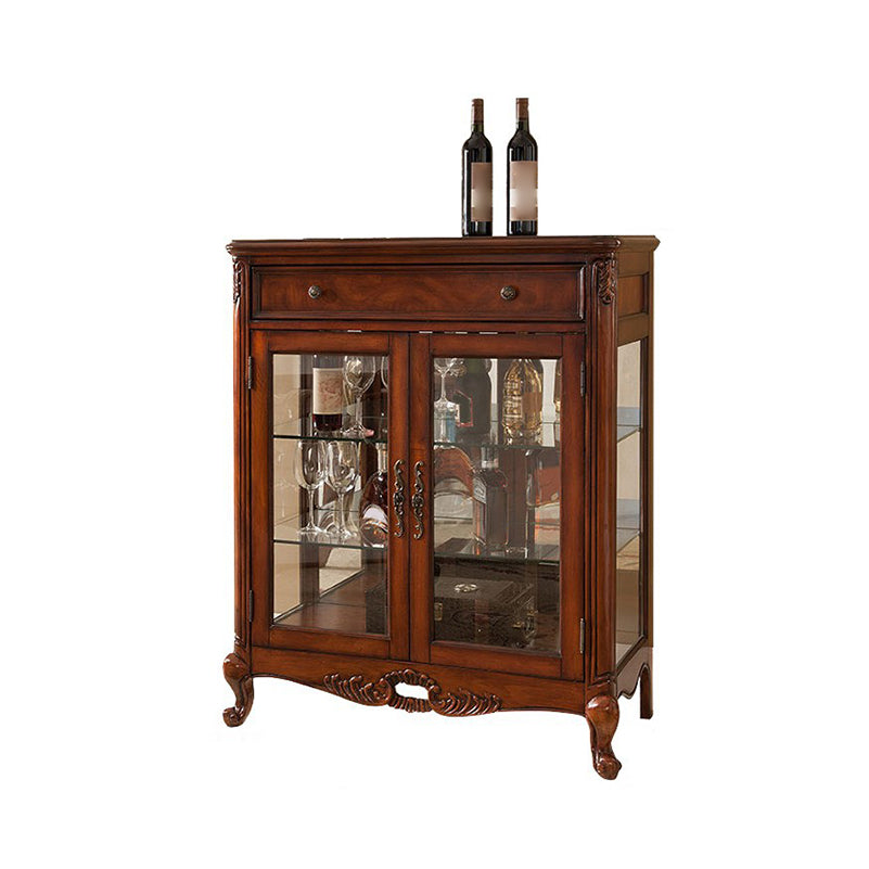 Traditional Curio Cabinet Wood Glass Doors Hutch Buffet for Dining Room