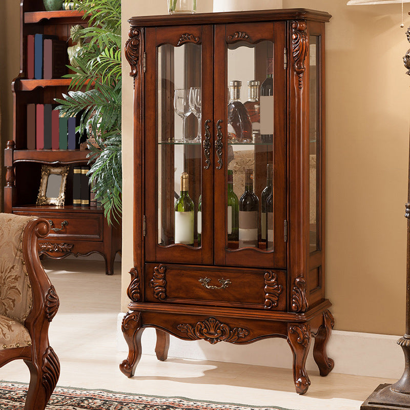 Traditional Curio Cabinet Wood Glass Doors Hutch Buffet for Dining Room