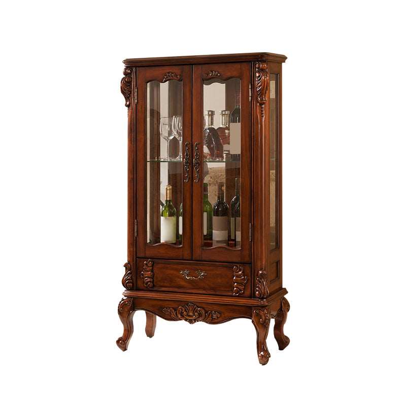 Traditional Curio Cabinet Wood Glass Doors Hutch Buffet for Dining Room