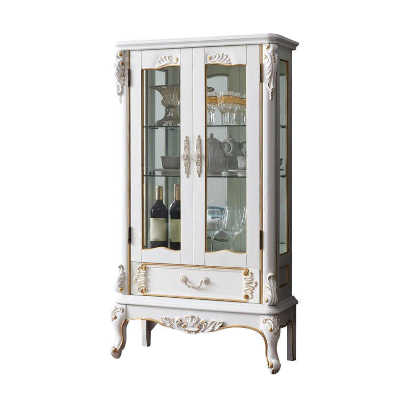 Traditional Curio Cabinet Wood Glass Doors Hutch Buffet for Dining Room