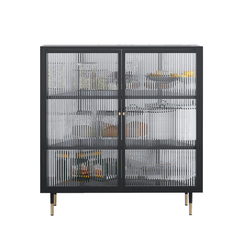 Contemporary Curio Cabinet Glass Doors Metal Storage Cabinet for Living Room