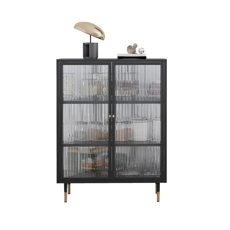 Contemporary Curio Cabinet Glass Doors Metal Storage Cabinet for Living Room