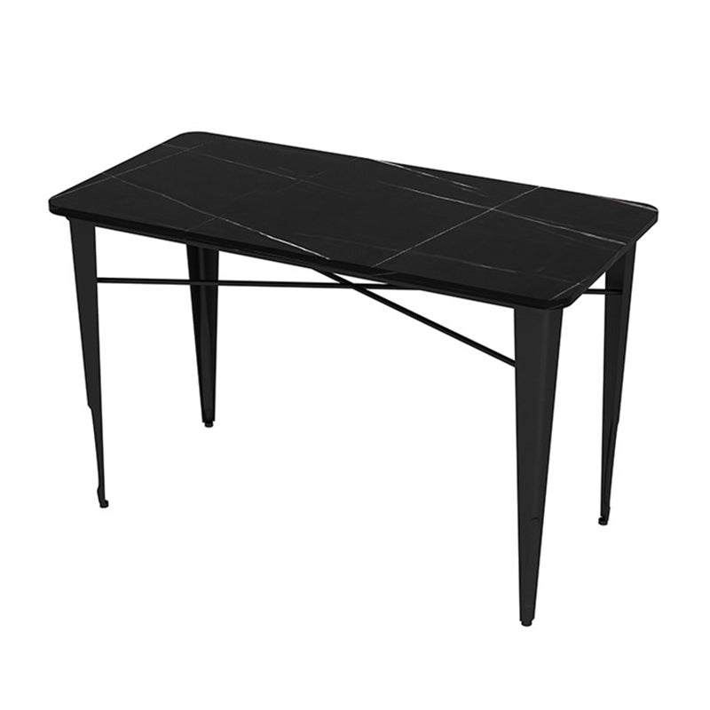 Outdoor Black Stone and Iron Patio Table Contemporary UV and Rust Resistant Dining Table