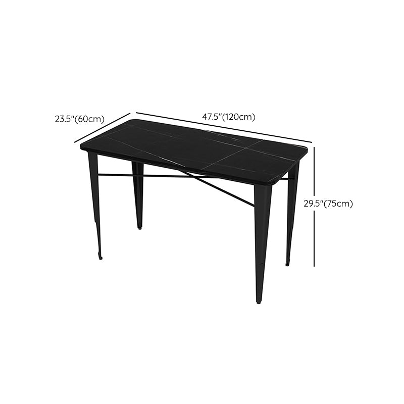 Outdoor Black Stone and Iron Patio Table Contemporary UV and Rust Resistant Dining Table