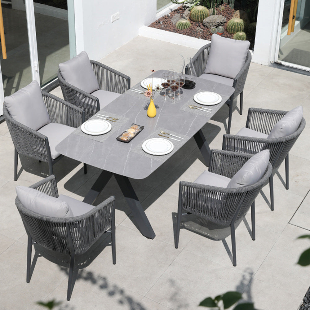 Modern Rectangle Aluminum Frame Patio Table Water and Rust Resistant Patio Table