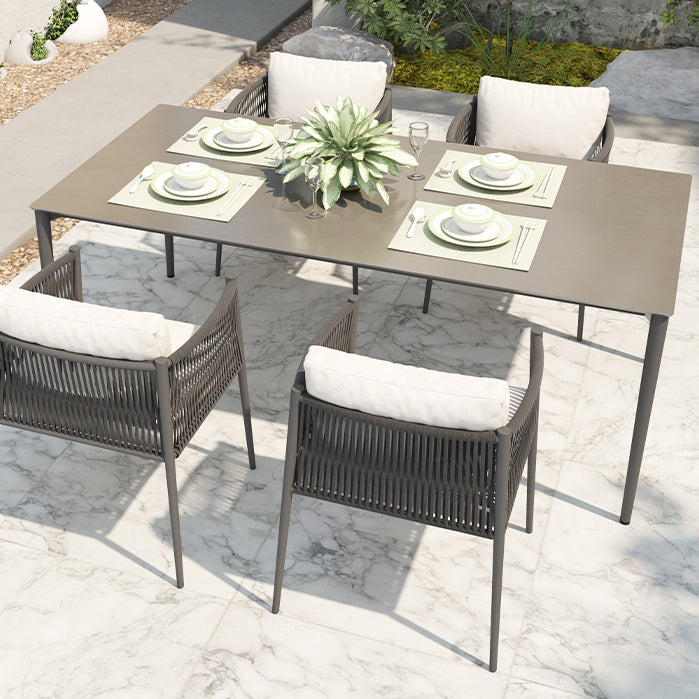 Rectangle Stone Top Patio Table Modern Dining Table with Aluminum Frame