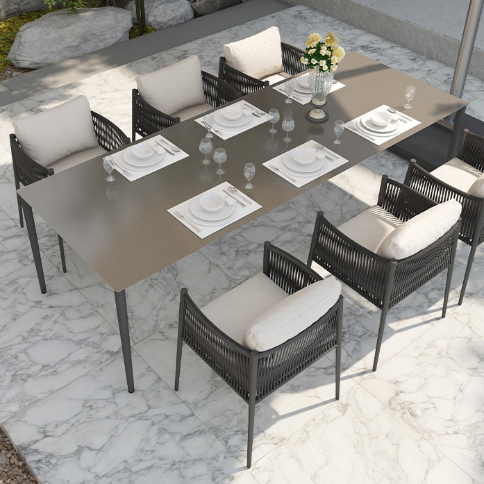 Rectangle Stone Top Patio Table Modern Dining Table with Aluminum Frame