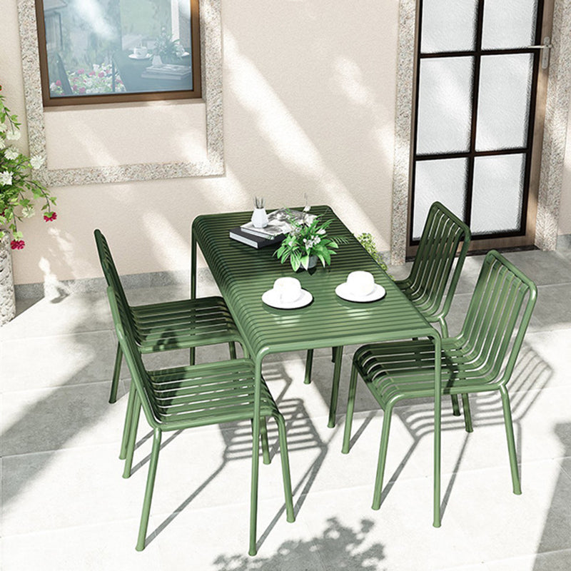 Contemporary Green Iron Patio Table Rectangle/Square Patio Table with 4 Legs