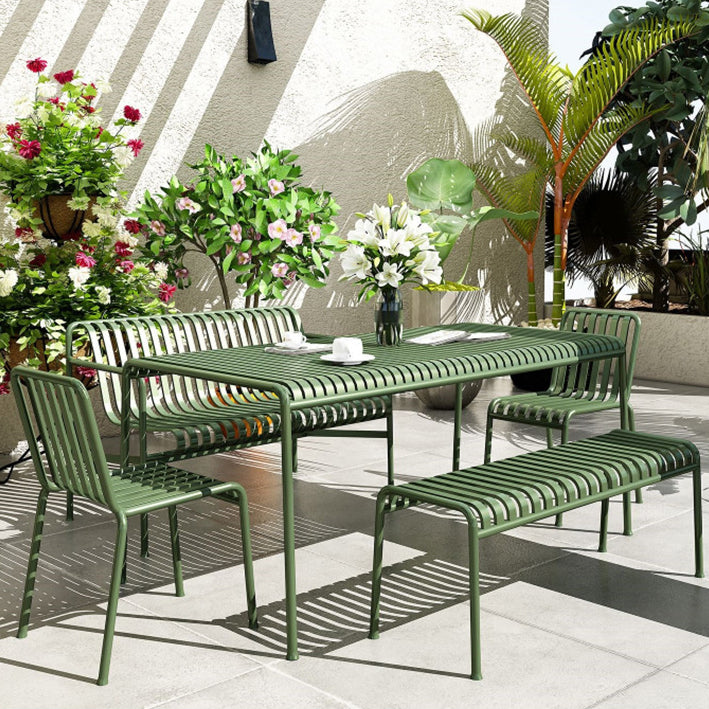 Contemporary Green Iron Patio Table Rectangle/Square Patio Table with 4 Legs