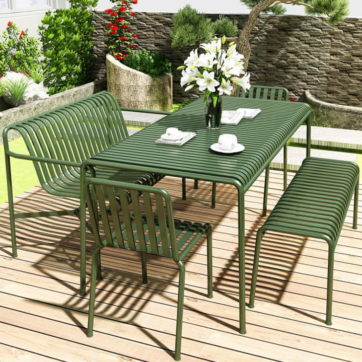 Contemporary Green Iron Patio Table Rectangle/Square Patio Table with 4 Legs