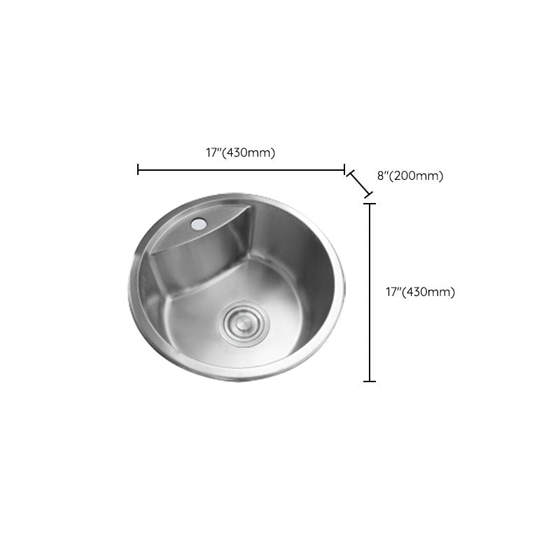 Round Stainless Steel Kitchen Sink with Drain Assembly Drop-In Sink