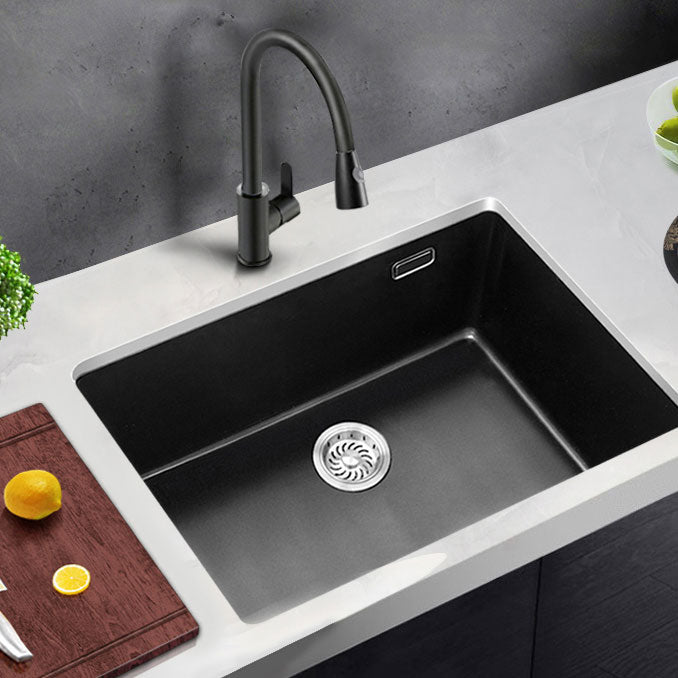 Rectangle Quartz Sink in Black Drop-In Kitchen Sink with Drain Assembly