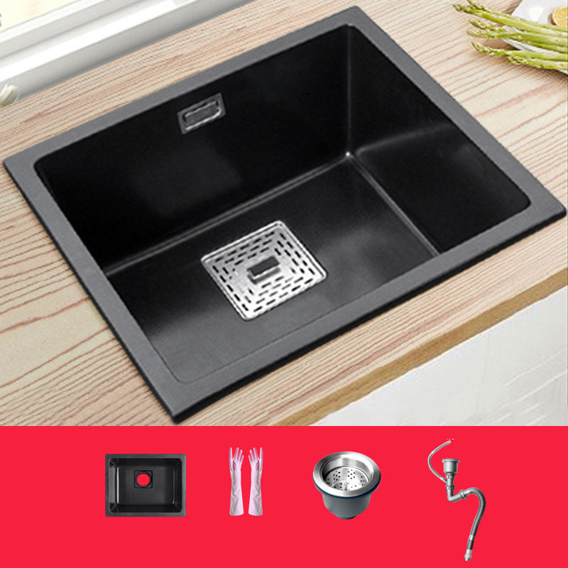 Rectangle Quartz Sink in Black Drop-In Kitchen Sink with Drain Assembly