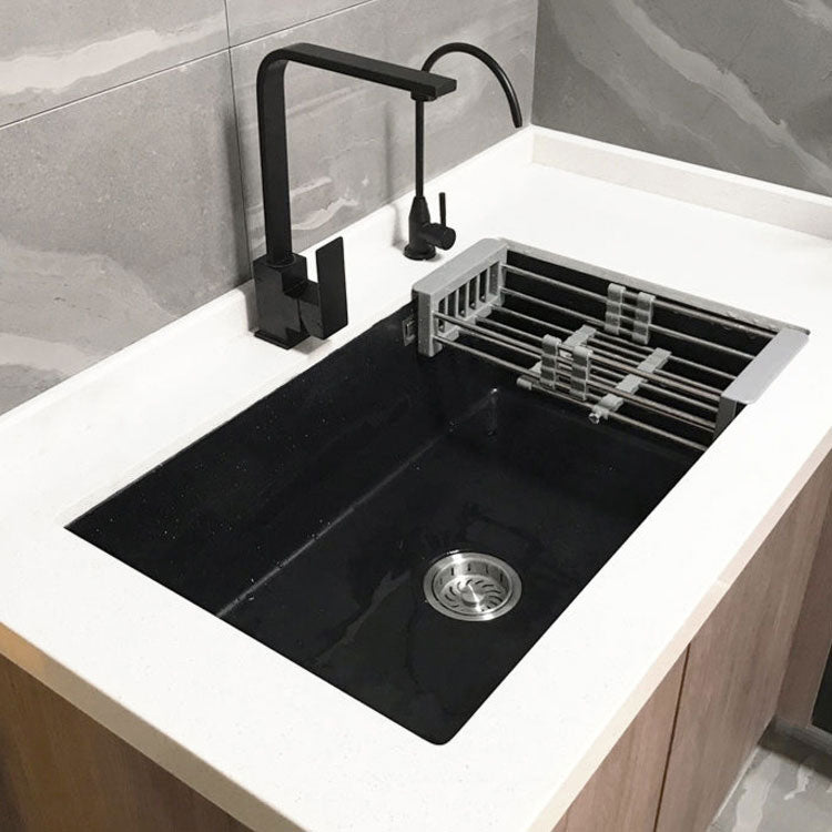 Rectangle Quartz Sink in Black Drop-In Kitchen Sink with Drain Assembly