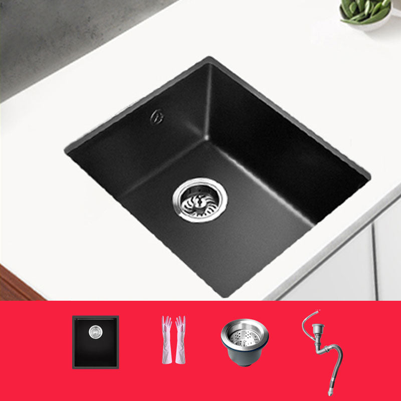 Rectangle Quartz Sink in Black Drop-In Kitchen Sink with Drain Assembly