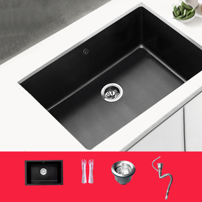 Rectangle Quartz Sink in Black Drop-In Kitchen Sink with Drain Assembly