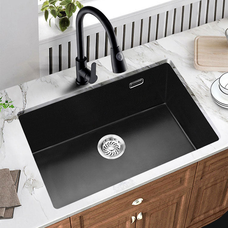 Rectangle Quartz Sink in Black Drop-In Kitchen Sink with Drain Assembly