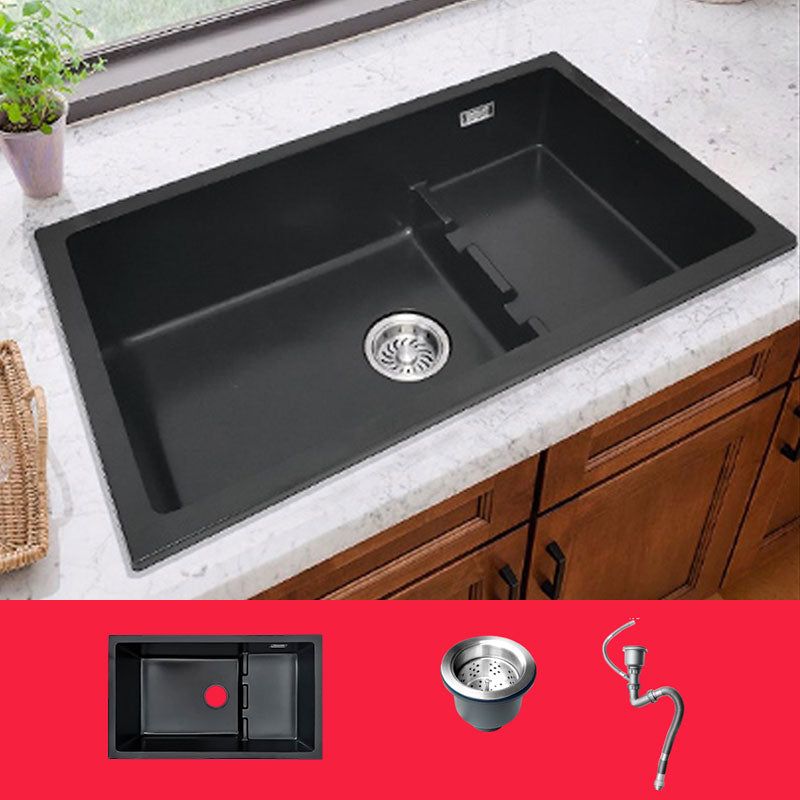 Rectangle Quartz Sink in Black Drop-In Kitchen Sink with Drain Assembly