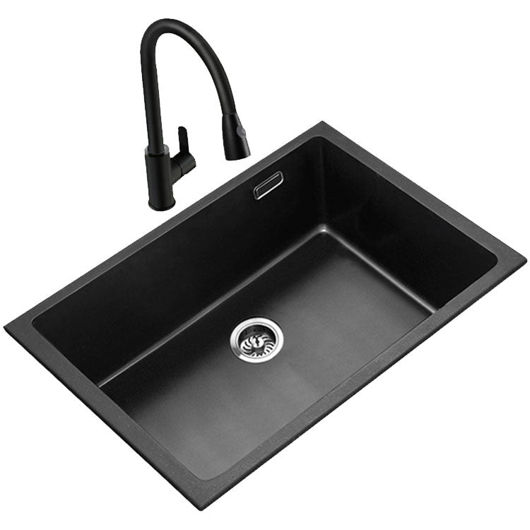 Rectangle Quartz Sink in Black Drop-In Kitchen Sink with Drain Assembly