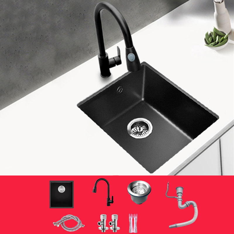 Rectangle Quartz Sink in Black Drop-In Kitchen Sink with Drain Assembly