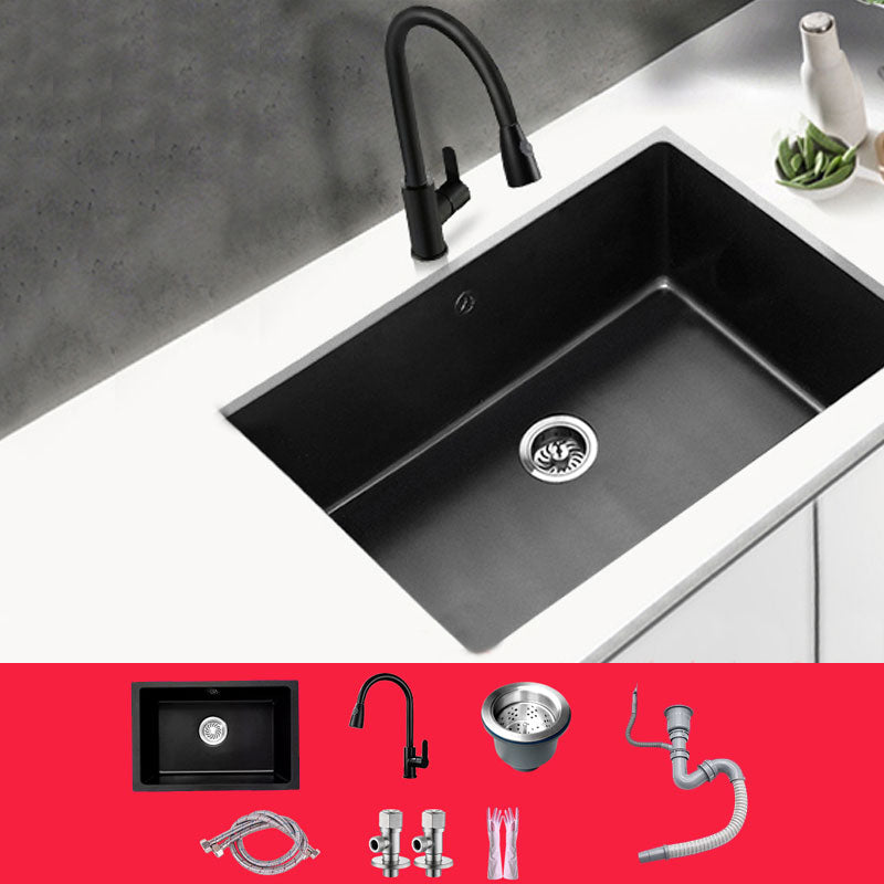 Rectangle Quartz Sink in Black Drop-In Kitchen Sink with Drain Assembly