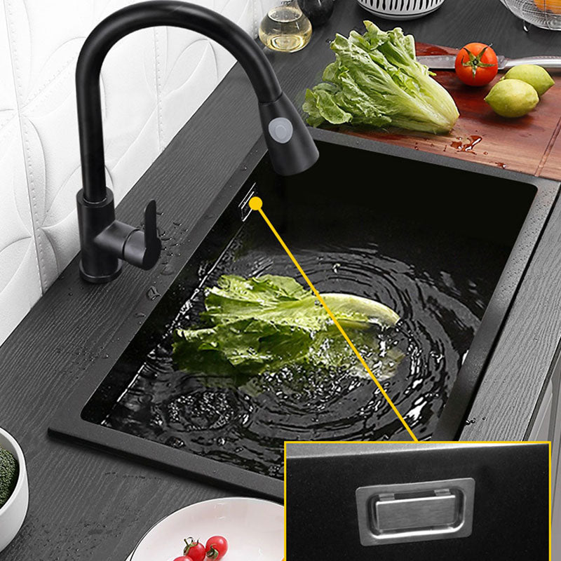 Rectangle Quartz Sink in Black Drop-In Kitchen Sink with Drain Assembly