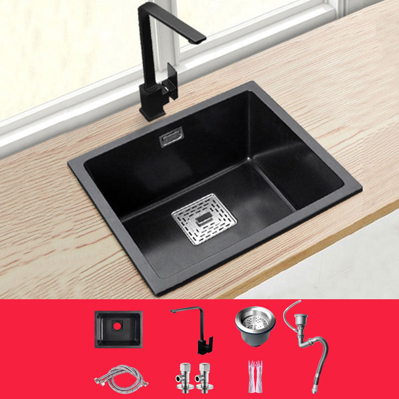 Rectangle Quartz Sink in Black Drop-In Kitchen Sink with Drain Assembly