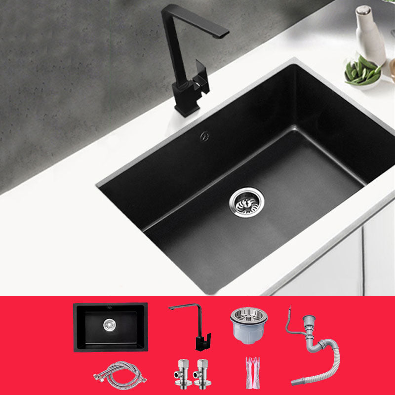 Rectangle Quartz Sink in Black Drop-In Kitchen Sink with Drain Assembly