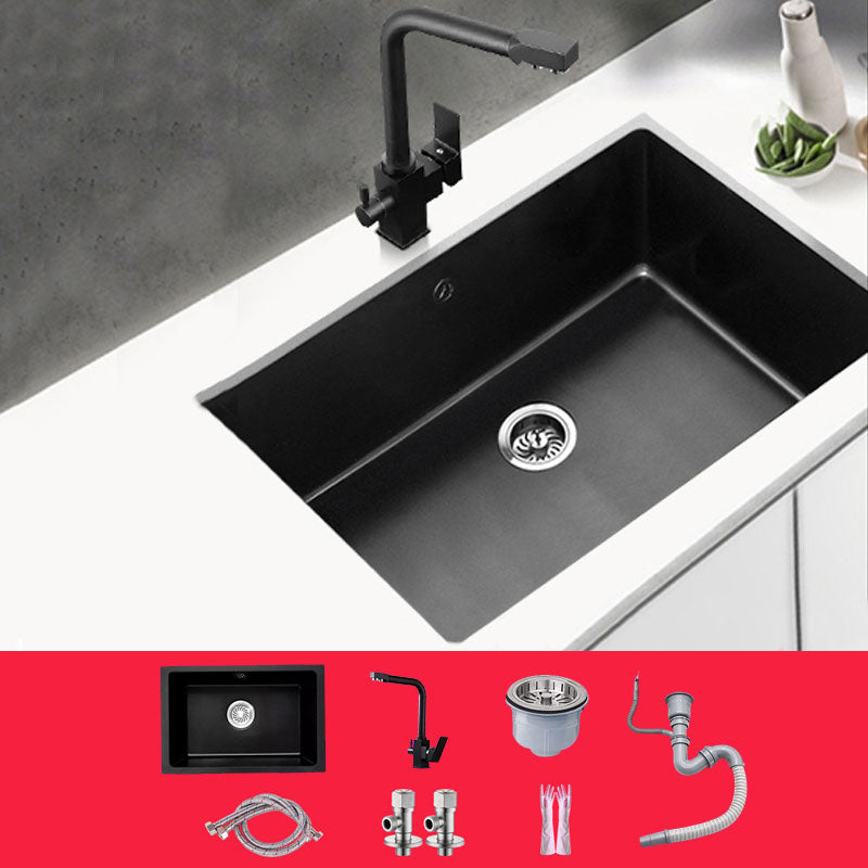 Rectangle Quartz Sink in Black Drop-In Kitchen Sink with Drain Assembly