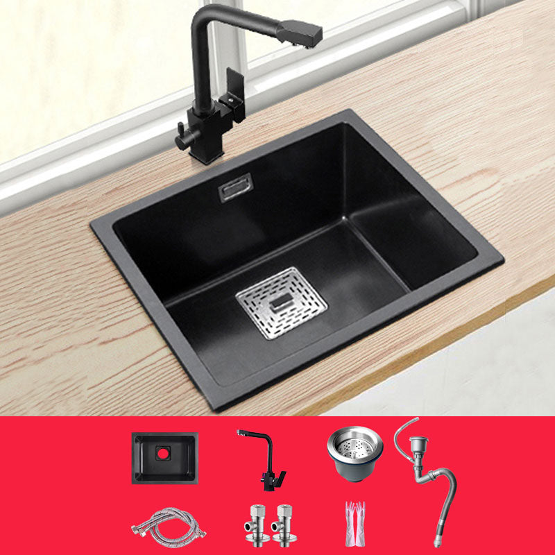 Rectangle Quartz Sink in Black Drop-In Kitchen Sink with Drain Assembly