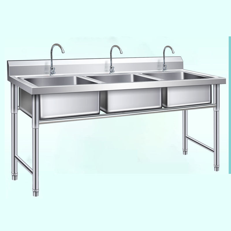 Simple Kitchen Sink Triple Bowl Stainless Steel Sink with Faucets