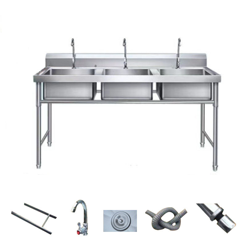 Simple Kitchen Sink Triple Bowl Stainless Steel Sink with Faucets