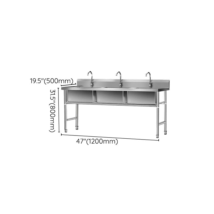 Simple Kitchen Sink Triple Bowl Stainless Steel Sink with Faucets