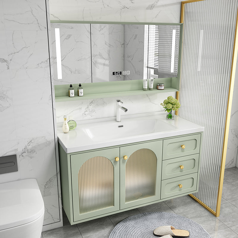 Scratch Resistant Vanity Mirror 2 Doors Drawers Single Sink Wall-Mounted Bath Vanity