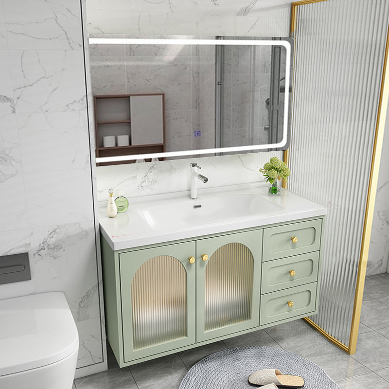 Scratch Resistant Vanity Mirror 2 Doors Drawers Single Sink Wall-Mounted Bath Vanity