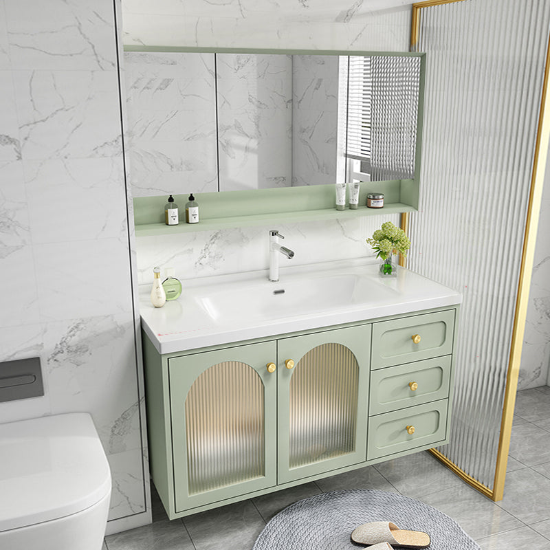 Scratch Resistant Vanity Mirror 2 Doors Drawers Single Sink Wall-Mounted Bath Vanity