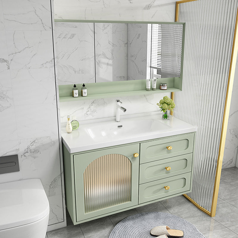 Scratch Resistant Vanity Mirror 2 Doors Drawers Single Sink Wall-Mounted Bath Vanity