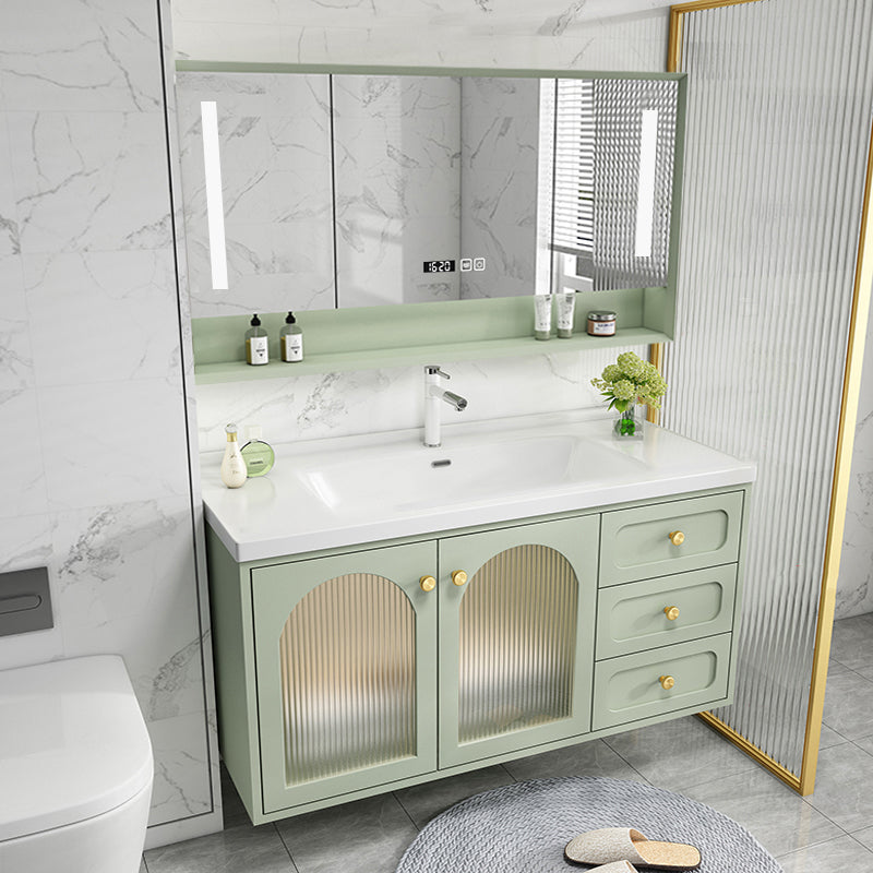 Scratch Resistant Vanity Mirror 2 Doors Drawers Single Sink Wall-Mounted Bath Vanity