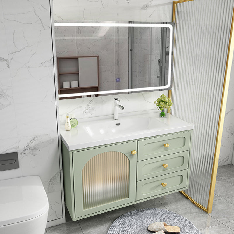 Scratch Resistant Vanity Mirror 2 Doors Drawers Single Sink Wall-Mounted Bath Vanity