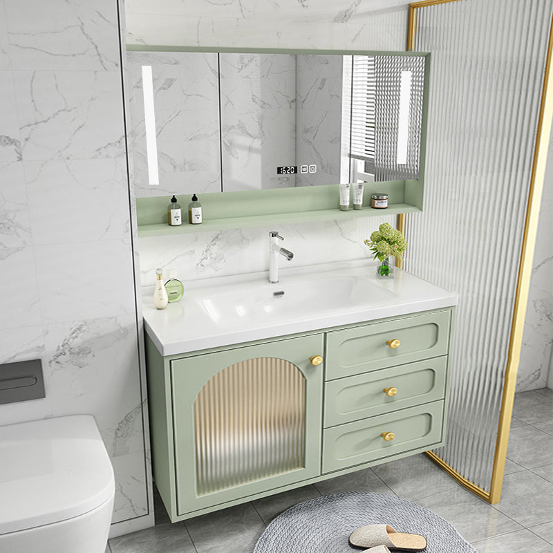 Scratch Resistant Vanity Mirror 2 Doors Drawers Single Sink Wall-Mounted Bath Vanity