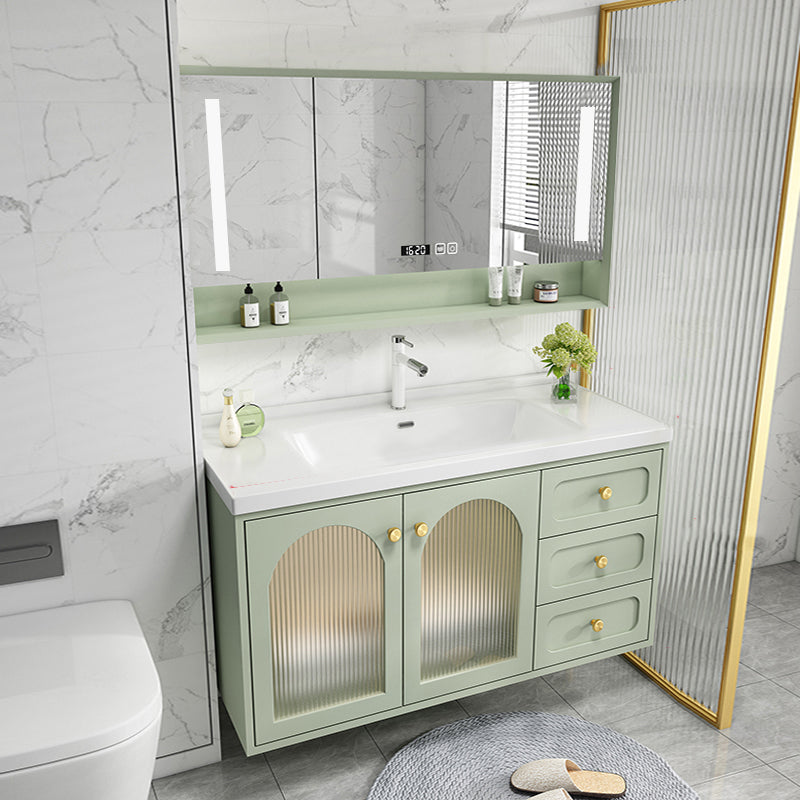 Scratch Resistant Vanity Mirror 2 Doors Drawers Single Sink Wall-Mounted Bath Vanity